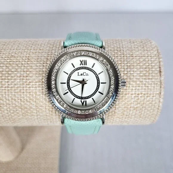 L & Co. Rhinestone Watch | Seafoam Green Band | Silver Crystal Bezel | NWOT - Picture 2 of 15